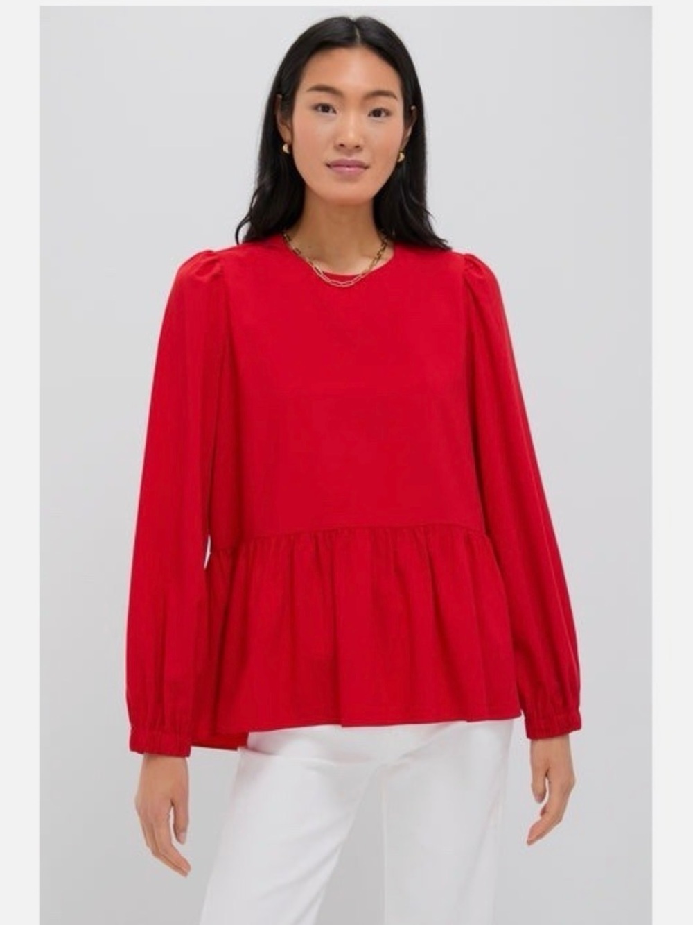 Pomander Place Tuckernuck Red Carlota Peplum Blouse XXL Quiet Luxury Preppy